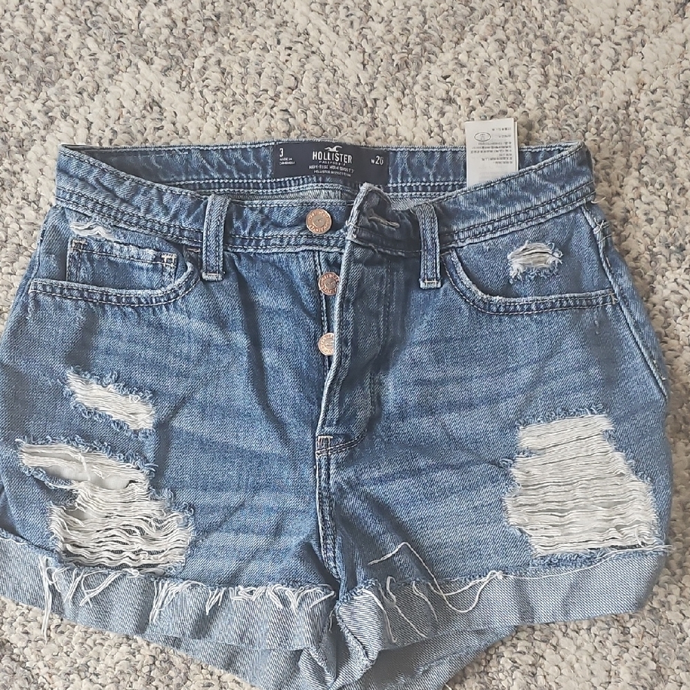 Hollister Blue Jean Shorts with Distressed High-Waist Style